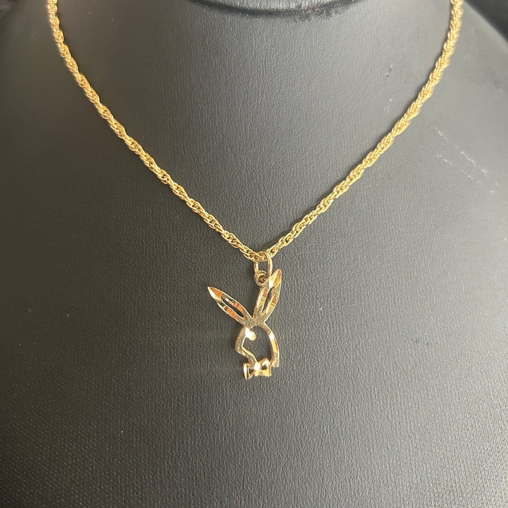 VINTAGE 1970’s 18K GOLD PLATED PLAYBOY BUNNY NECKLACE CHOKER ROPE CHAIN PLAYBOY - Picture 1 of 6